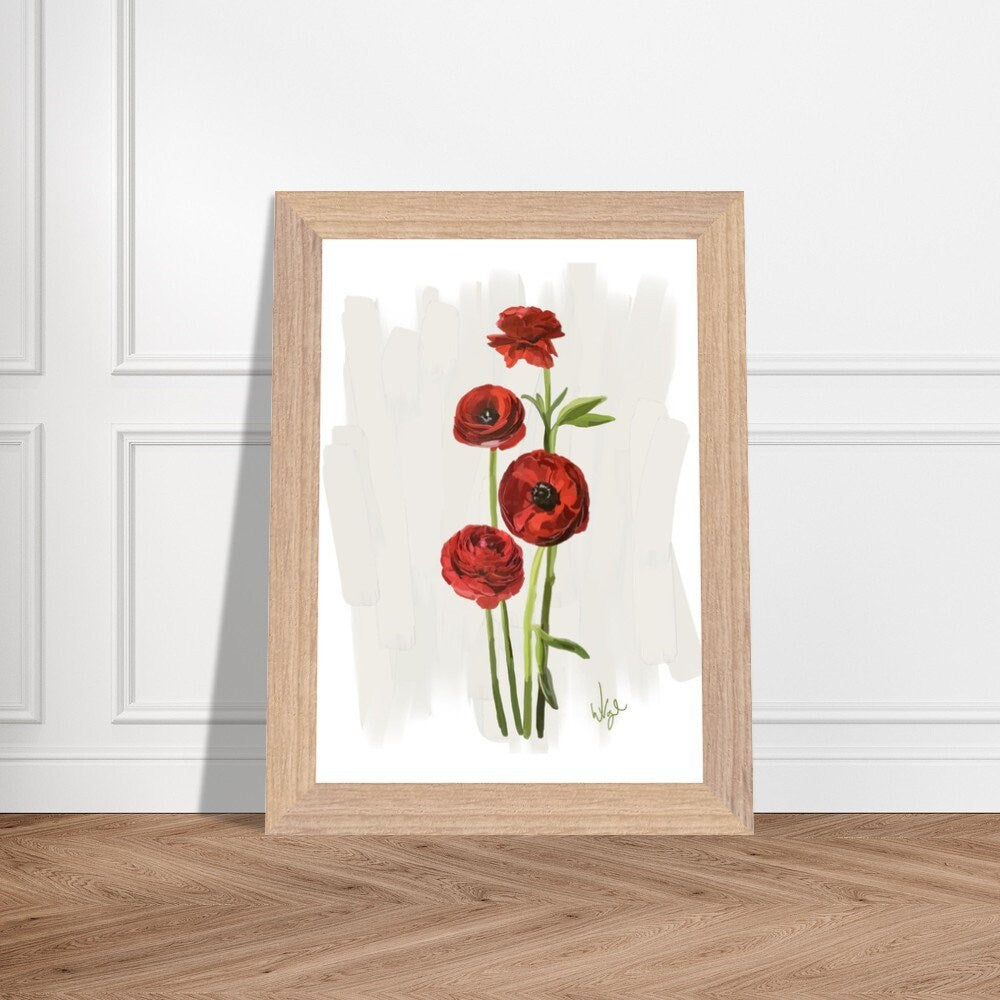 Vibrant Red Ranunculus Flower | Framed Botanical Art Print
