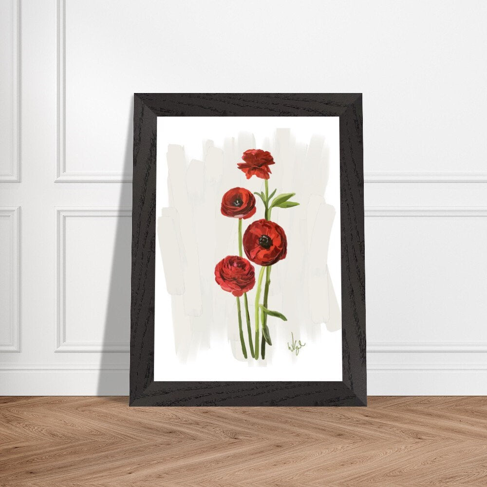 Vibrant Red Ranunculus Flower | Framed Botanical Art Print