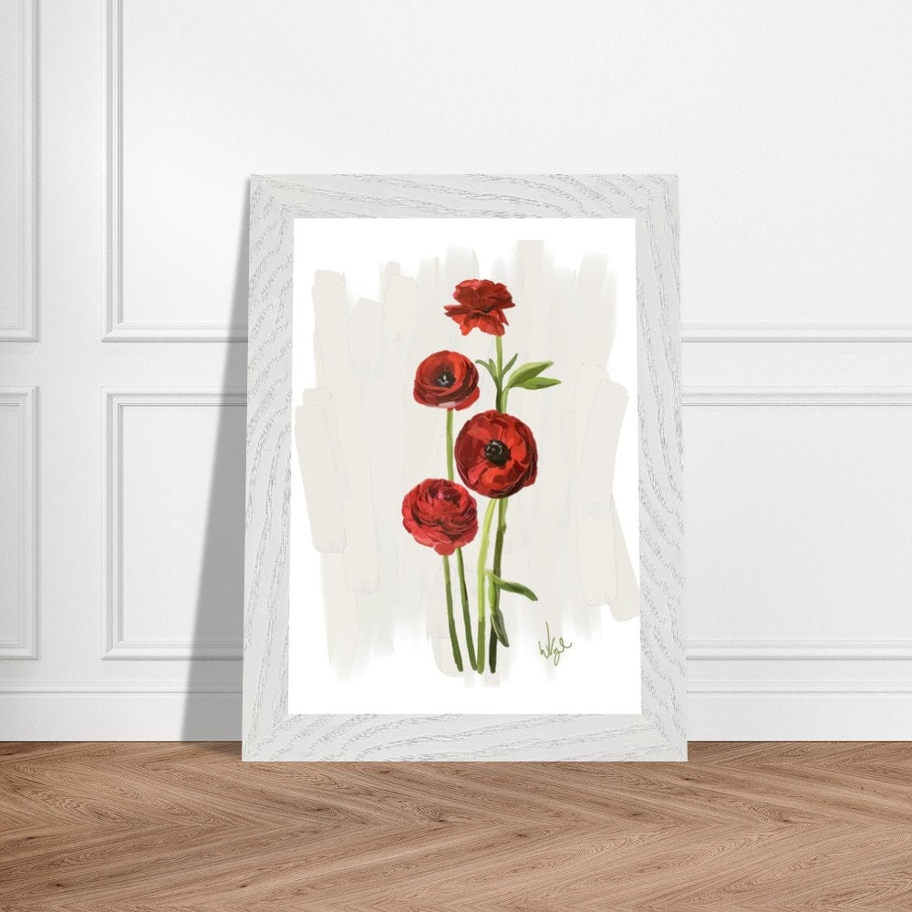 Vibrant Red Ranunculus Flower | Framed Botanical Art Print