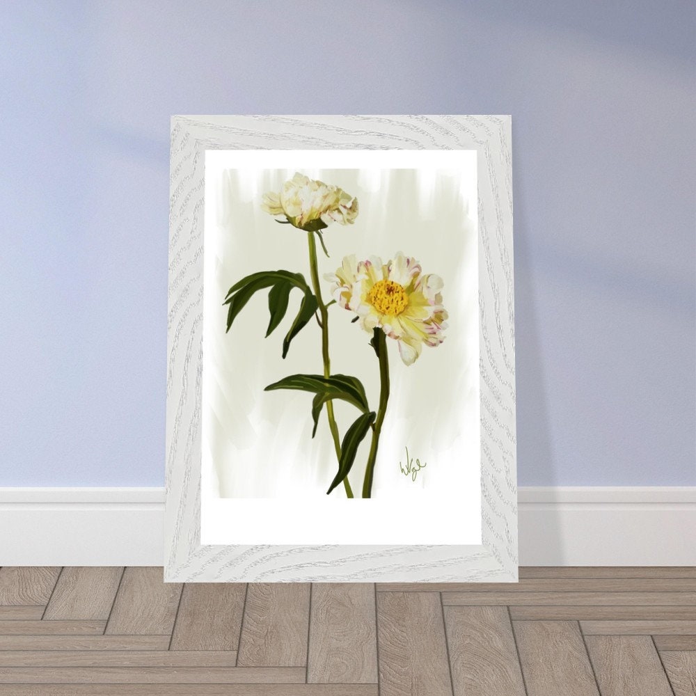 Boho White Peony Flowers | Framed Botanical Art Print