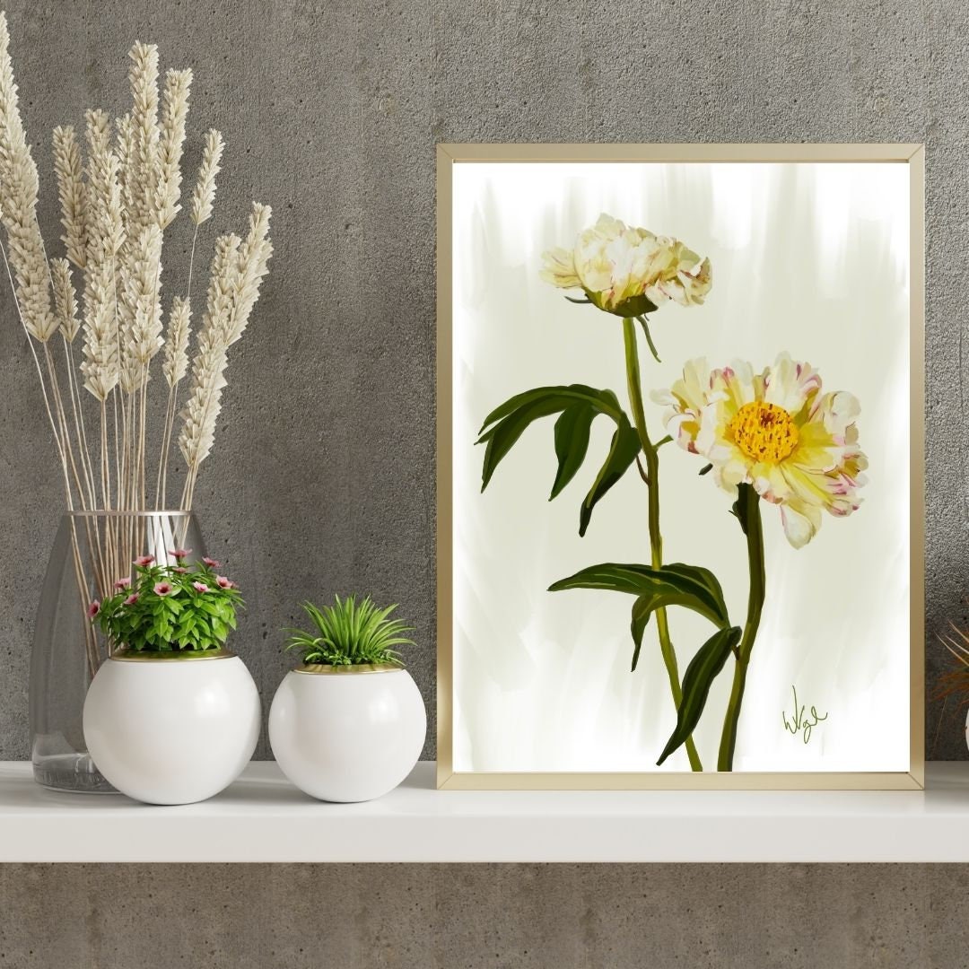 Boho White Peony Flowers | Framed Botanical Art Print