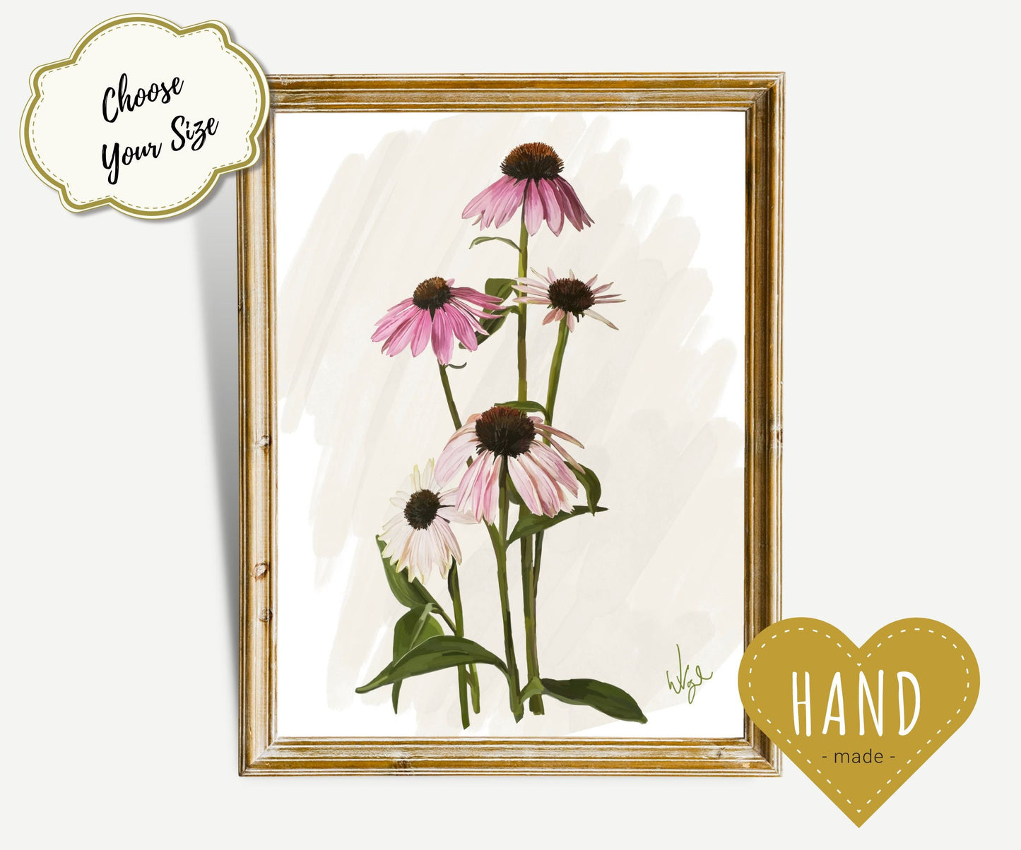 Pink Echinacea Cone Flowers | Boho Flower Market Poster
