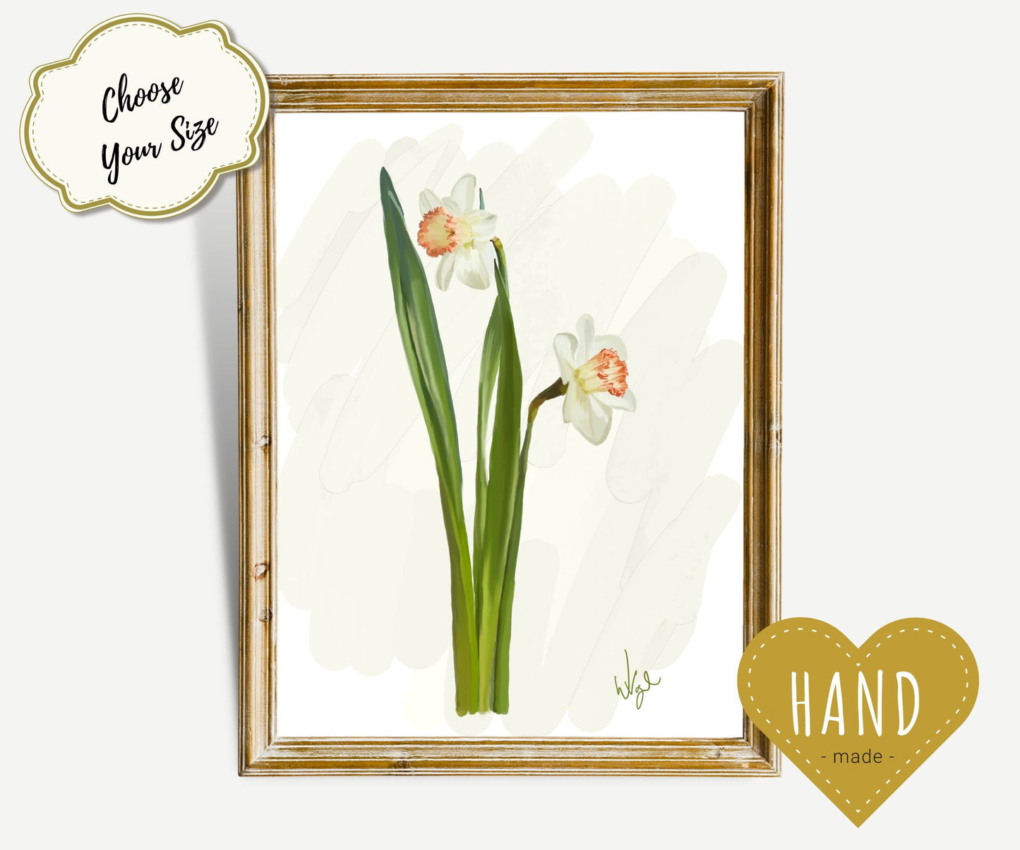 Minimalist White Daffodil Flowers | Vintage Flower Market Poster