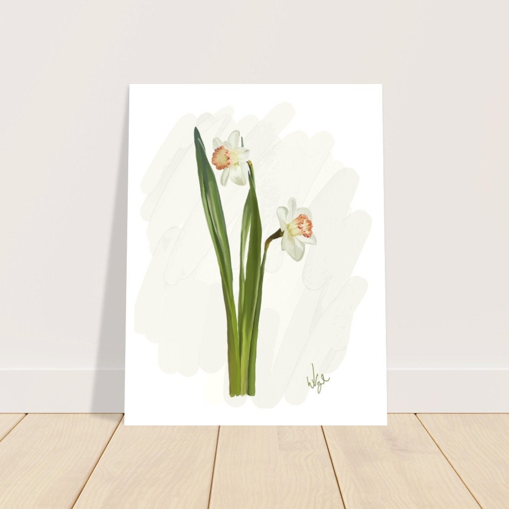 Minimalist White Daffodil Flowers | Vintage Flower Market Poster