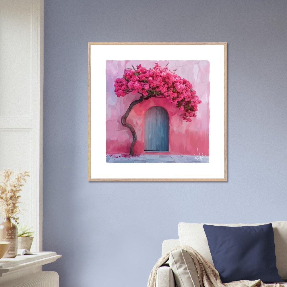 Mediterranean Boho Pink Rustic Door Painting | Framed Maximalist Art Print