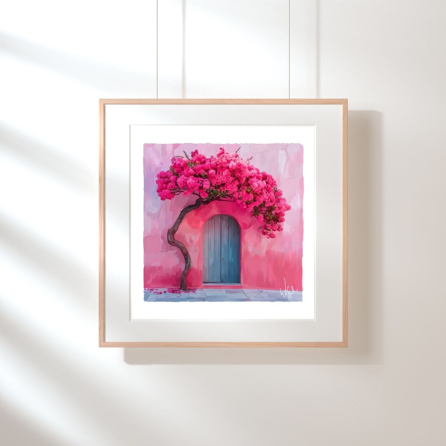 Mediterranean Boho Pink Rustic Door Painting | Framed Maximalist Art Print
