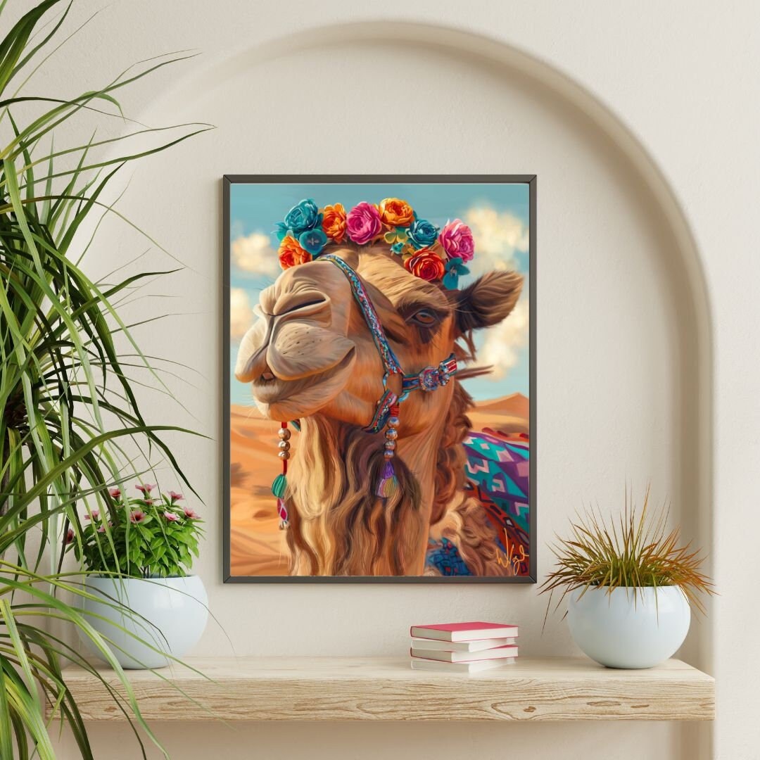 Vivid Boho Moroccan Camel Portrait | Framed Art Print