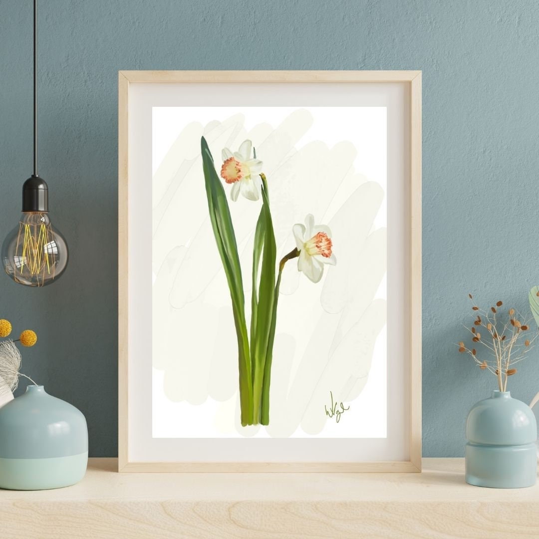 Minimalist White Daffodil Flowers | Vintage Flower Market Poster