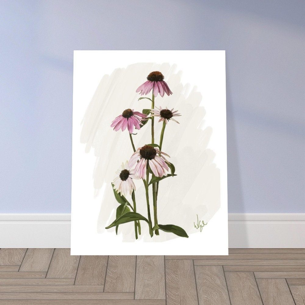 Pink Echinacea Cone Flowers | Boho Flower Market Poster