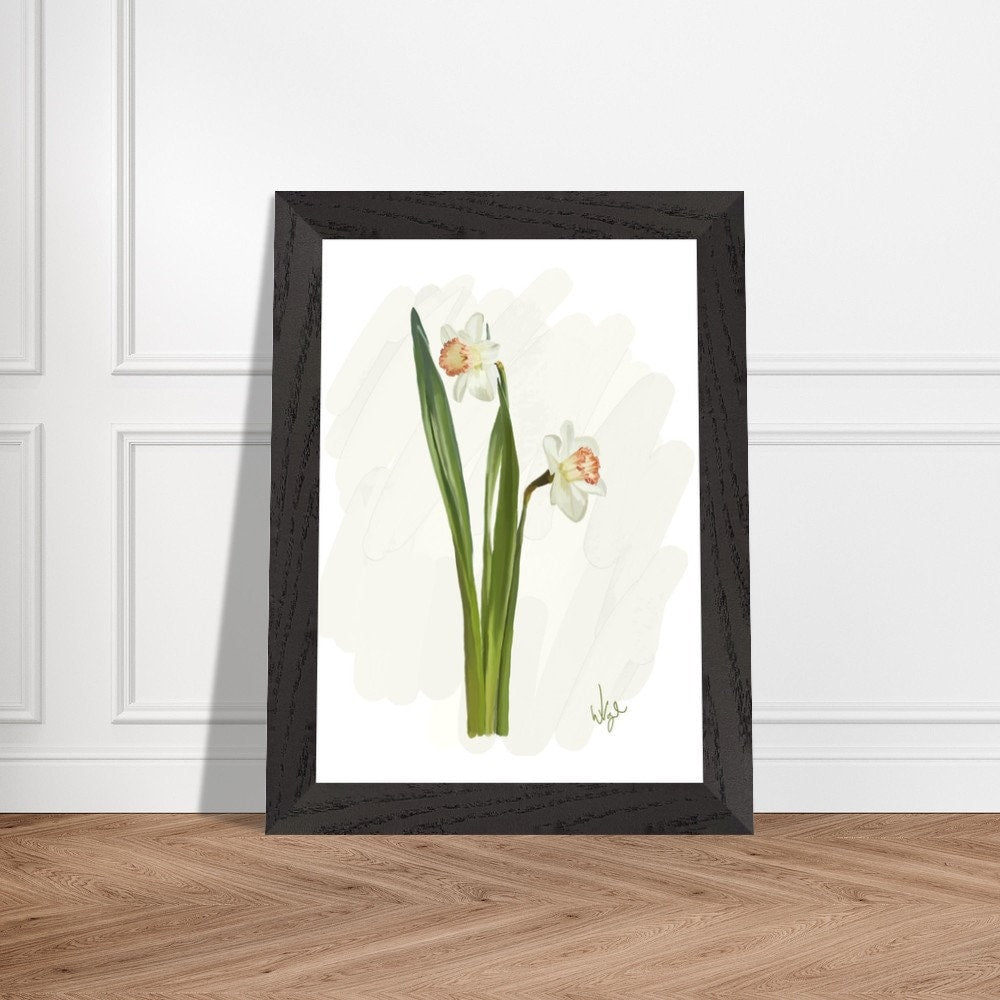 Minimalist White Daffodils | Framed Botanical Art Print