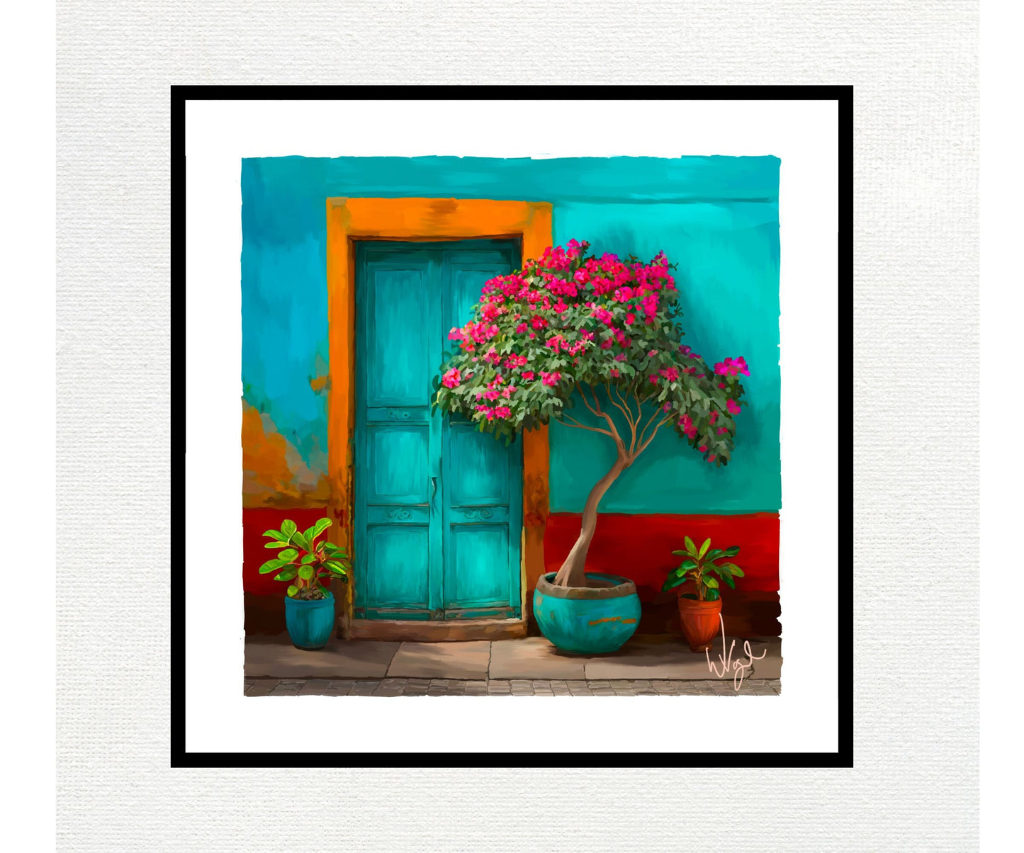 Turquoise and Red Mexican Door Painting | Framed Maximalist Art Print