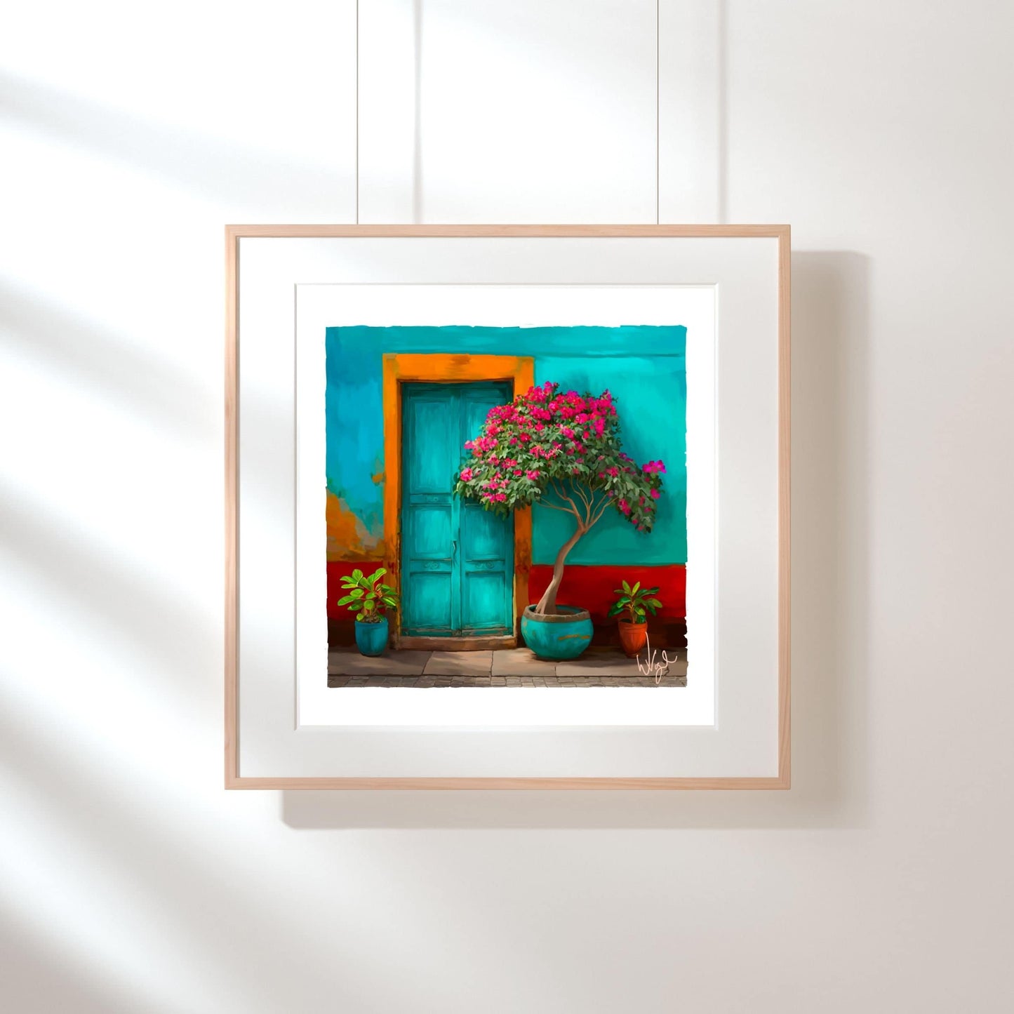 Turquoise and Red Mexican Door Painting | Framed Maximalist Art Print