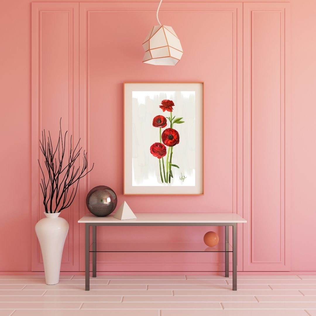 Vibrant Red Ranunculus Flower | Framed Botanical Art Print