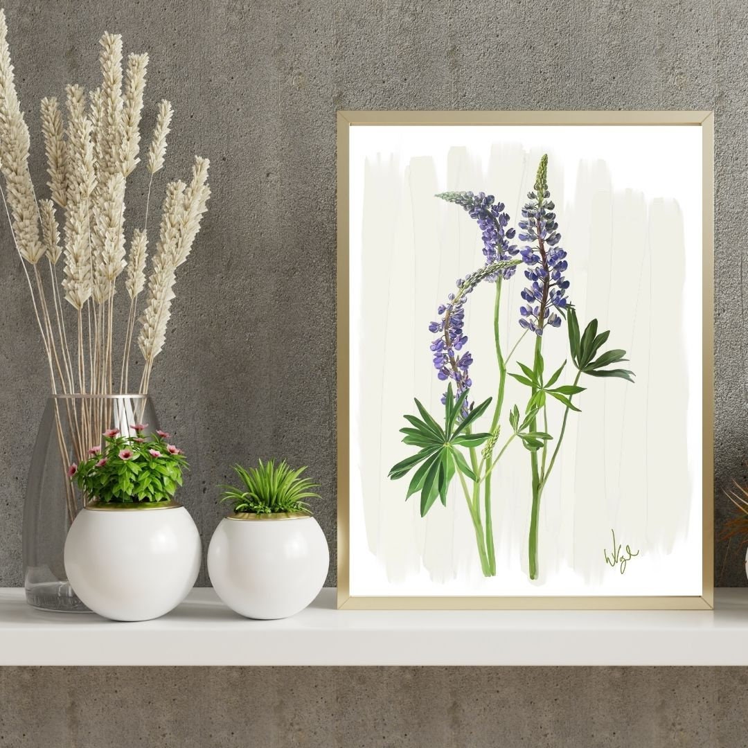 Vintage Purple Lupine Flower | Framed Botanical Art Print