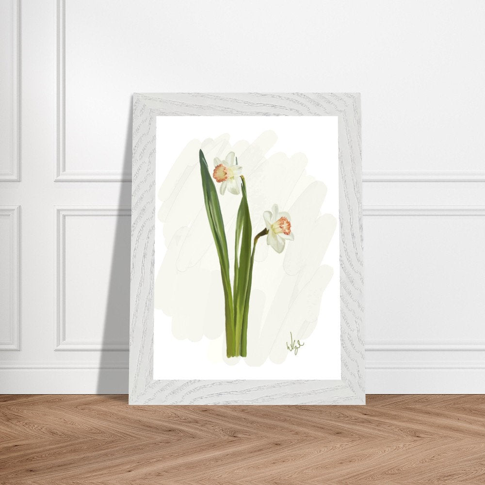 Minimalist White Daffodils | Framed Botanical Art Print
