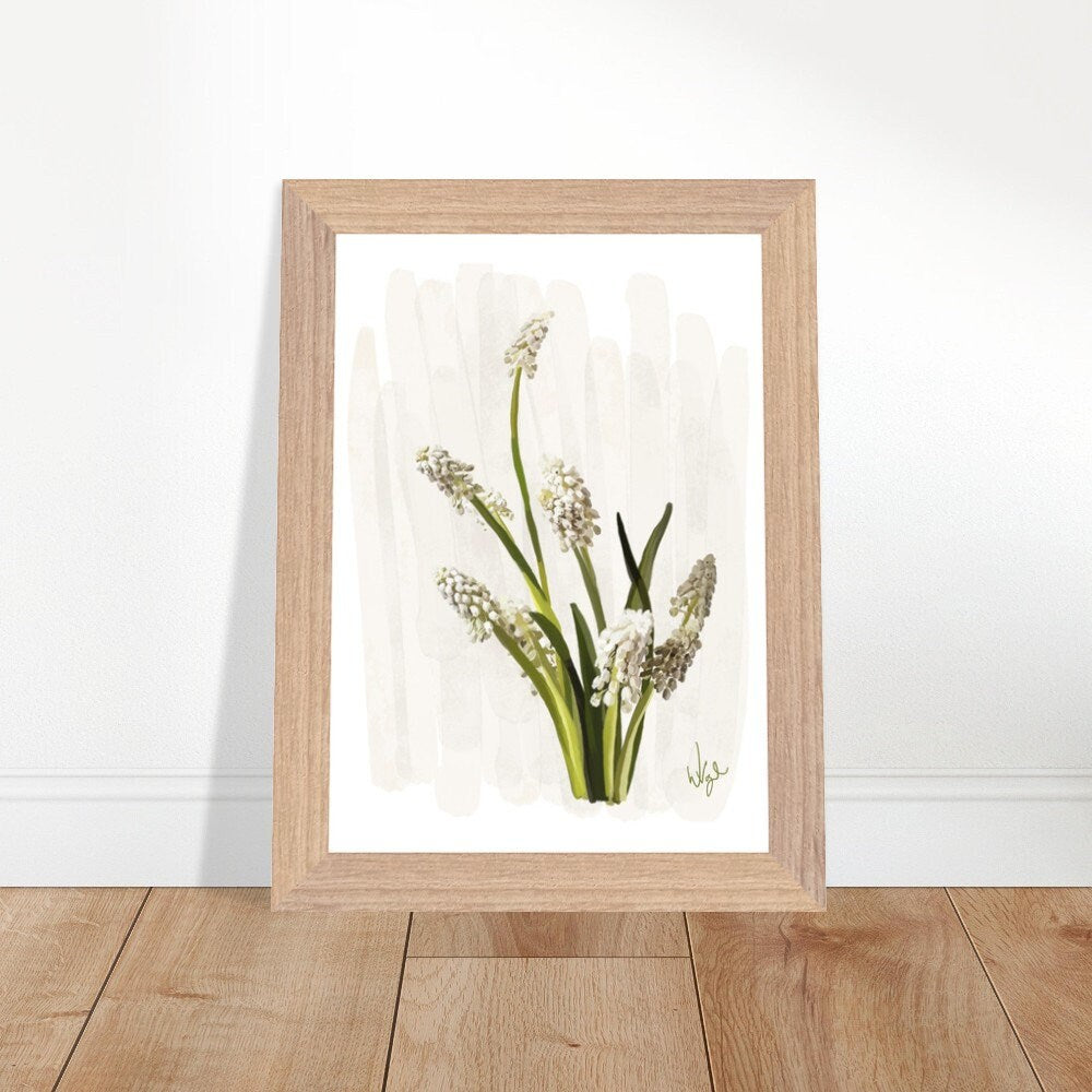 Minimalist White Muscari Wildflowers | Framed Botanical Art Print