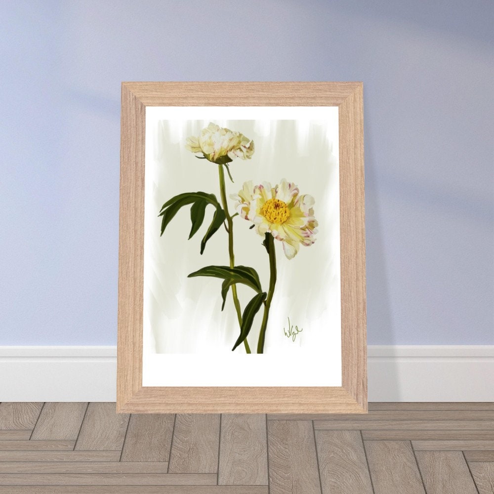 Boho White Peony Flowers | Framed Botanical Art Print