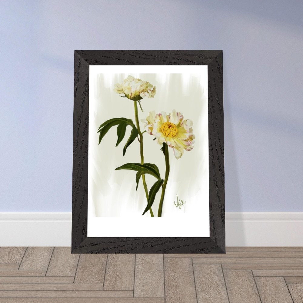 Boho White Peony Flowers | Framed Botanical Art Print