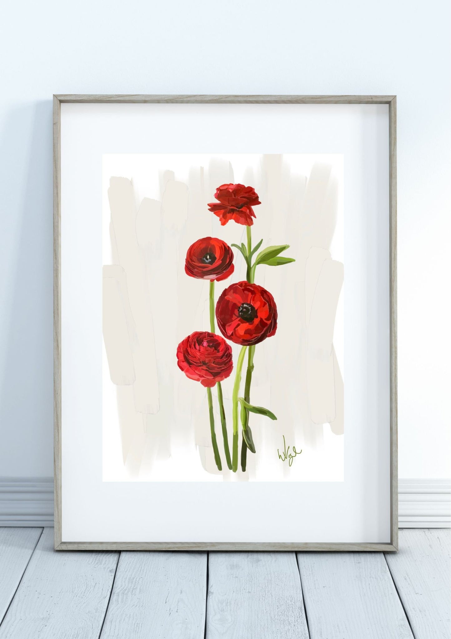 Vivid Red Ranunculus Flowers | Boho Flower Market Poster