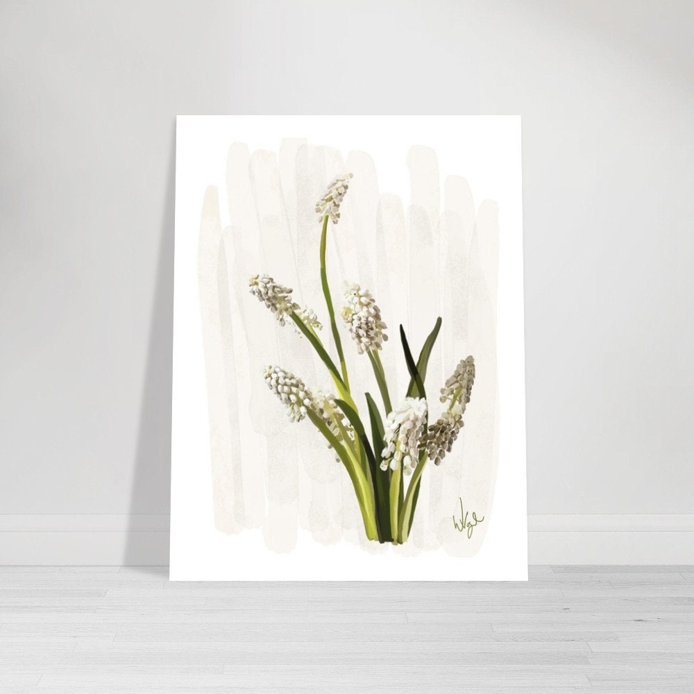 White Muscari Wildflowers | Boho Flower Market Poster