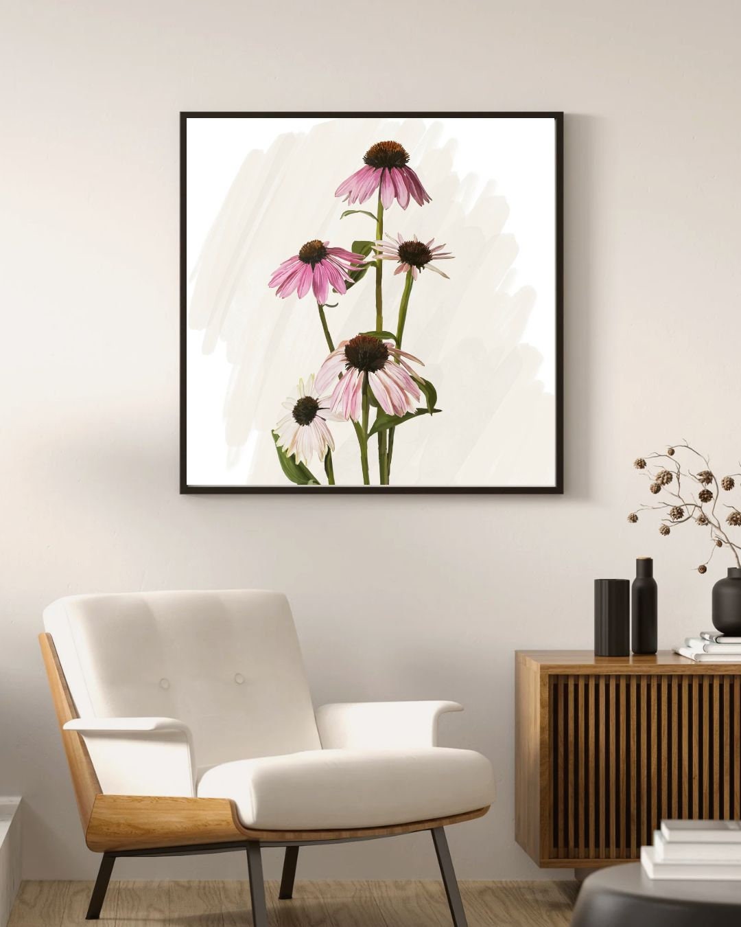 Pink Echinacea Cone Flowers | Boho Flower Market Poster