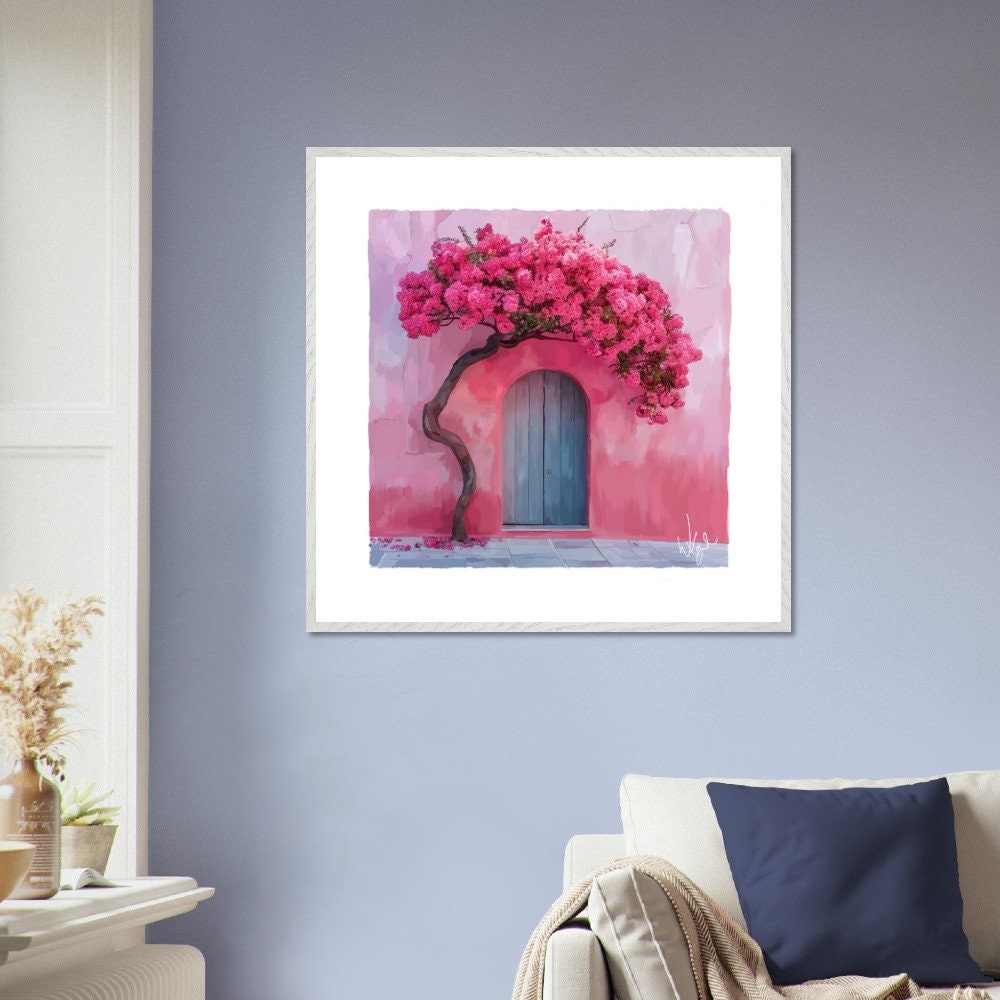 Mediterranean Boho Pink Rustic Door Painting | Framed Maximalist Art Print