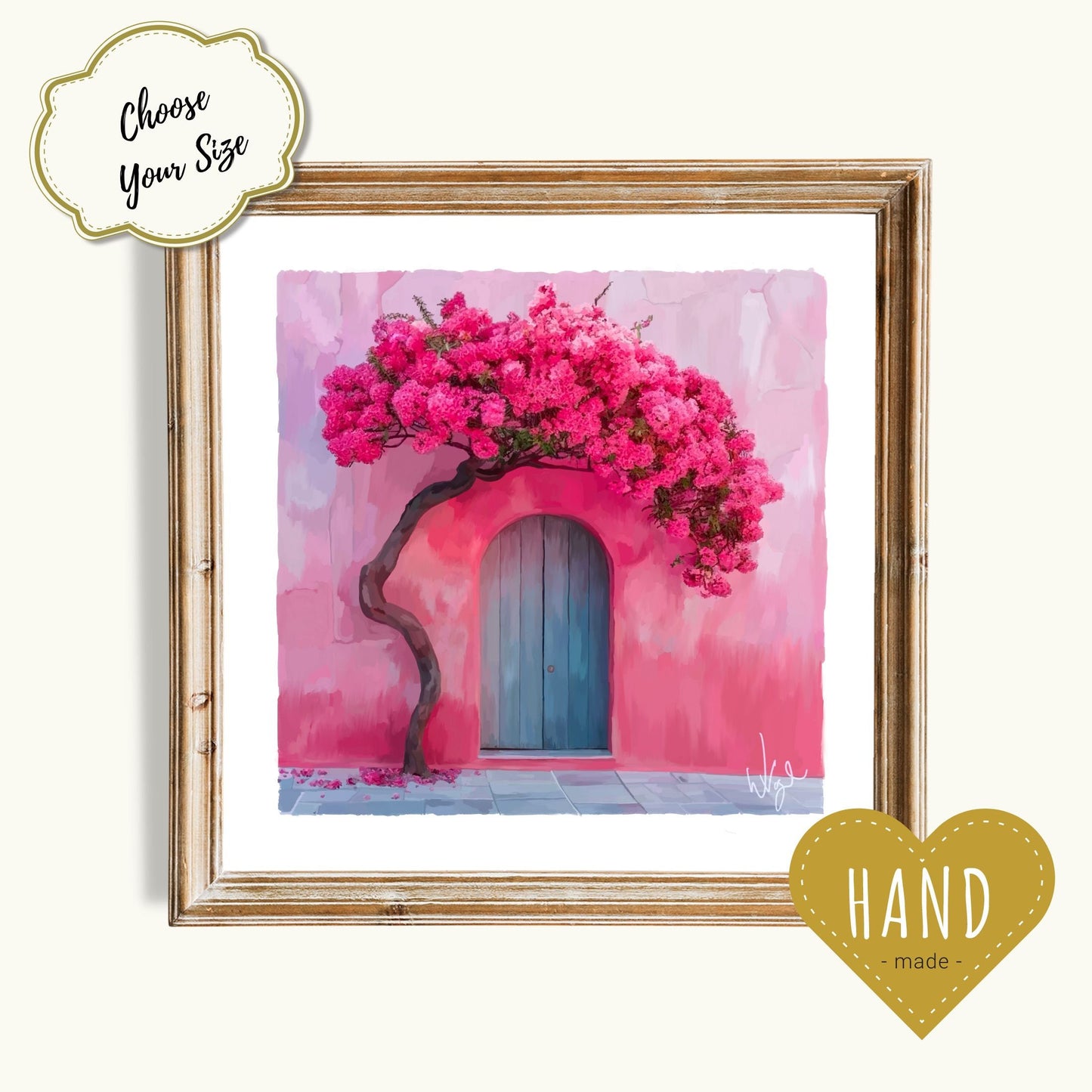 Mediterranean Boho Pink Rustic Door Painting | Framed Maximalist Art Print