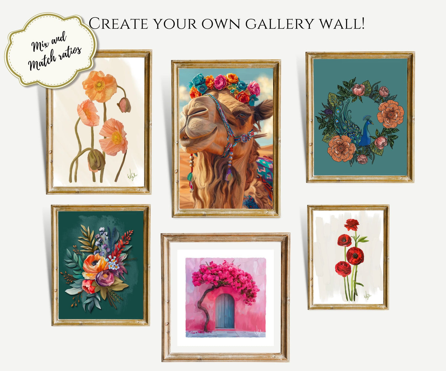 Mediterranean Boho Pink Rustic Door Painting | Framed Maximalist Art Print