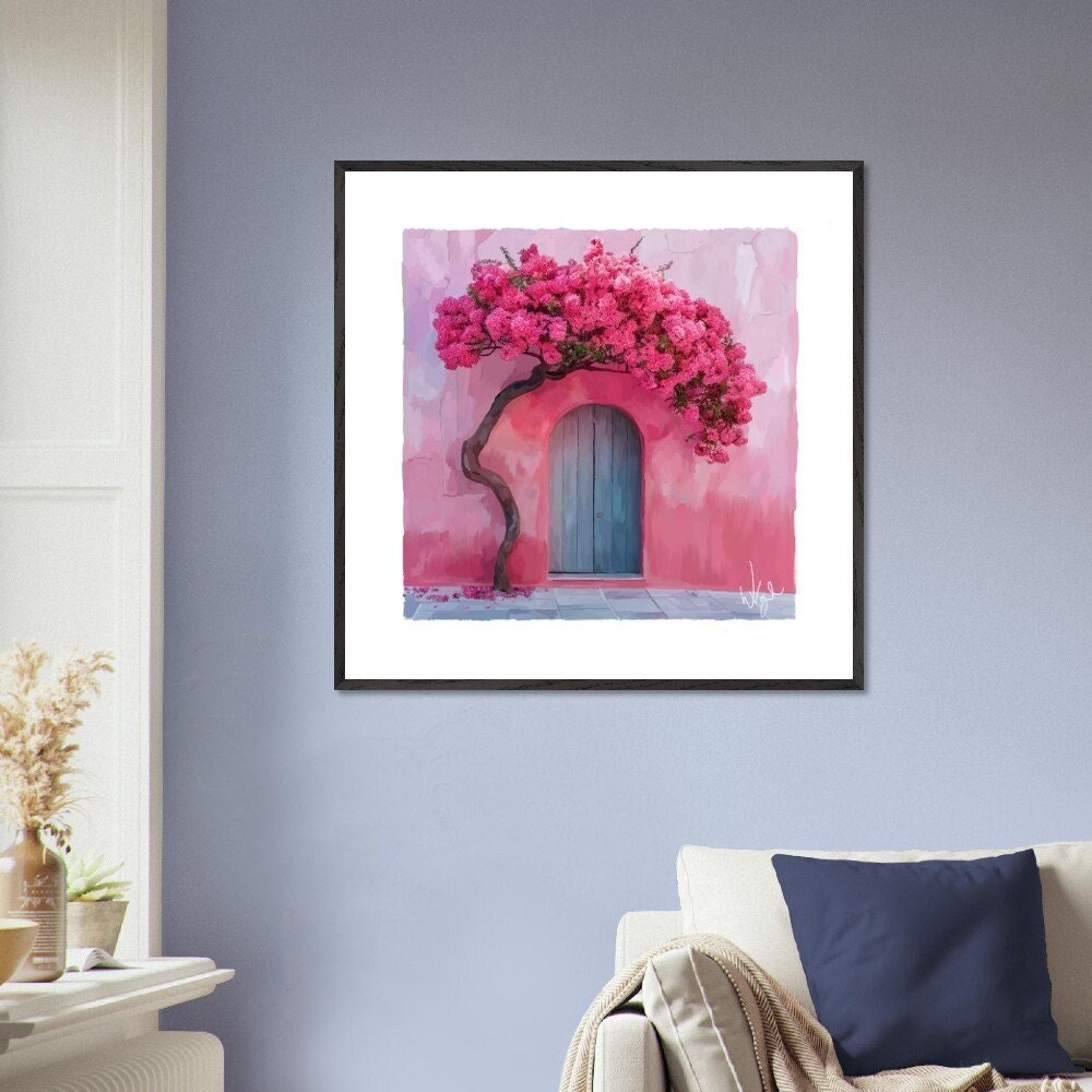 Mediterranean Boho Pink Rustic Door Painting | Framed Maximalist Art Print