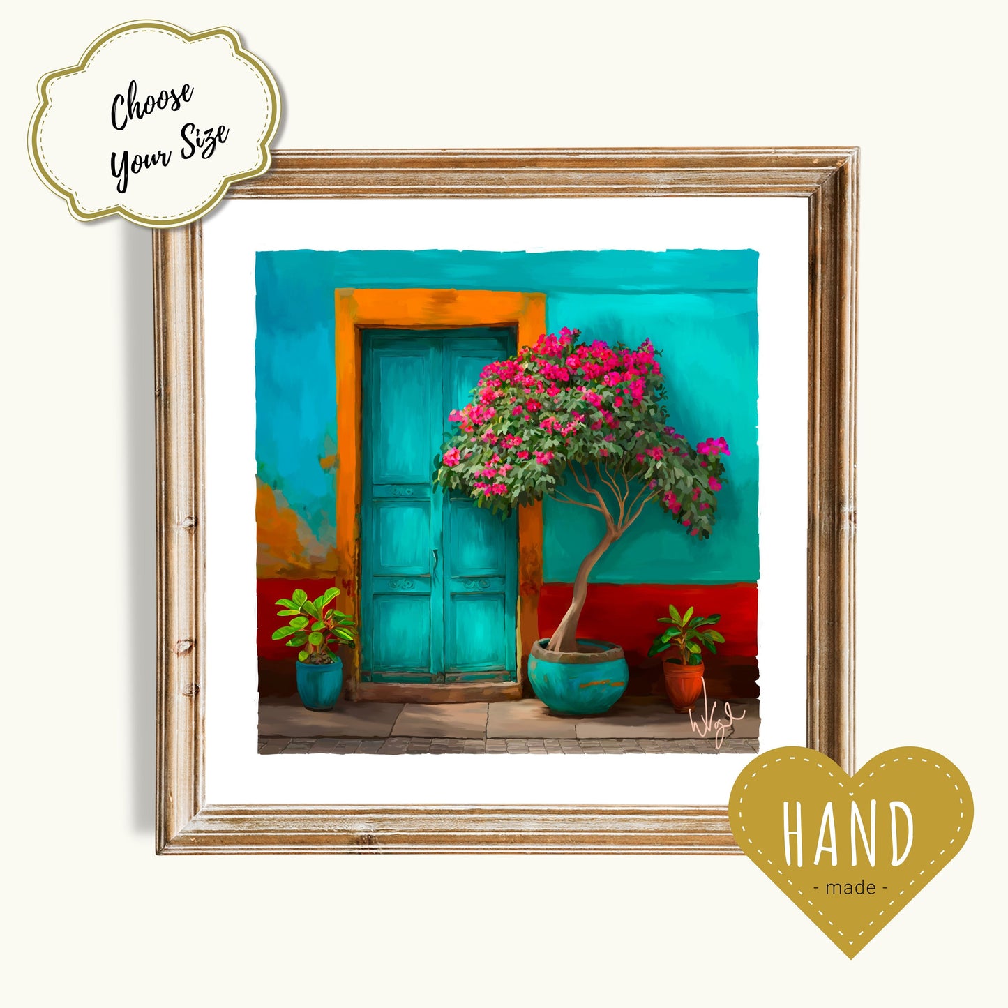 Turquoise and Red Mexican Door Painting | Framed Maximalist Art Print