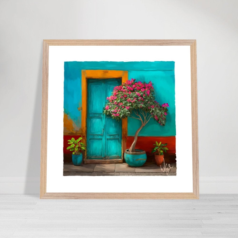 Turquoise and Red Mexican Door Painting | Framed Maximalist Art Print