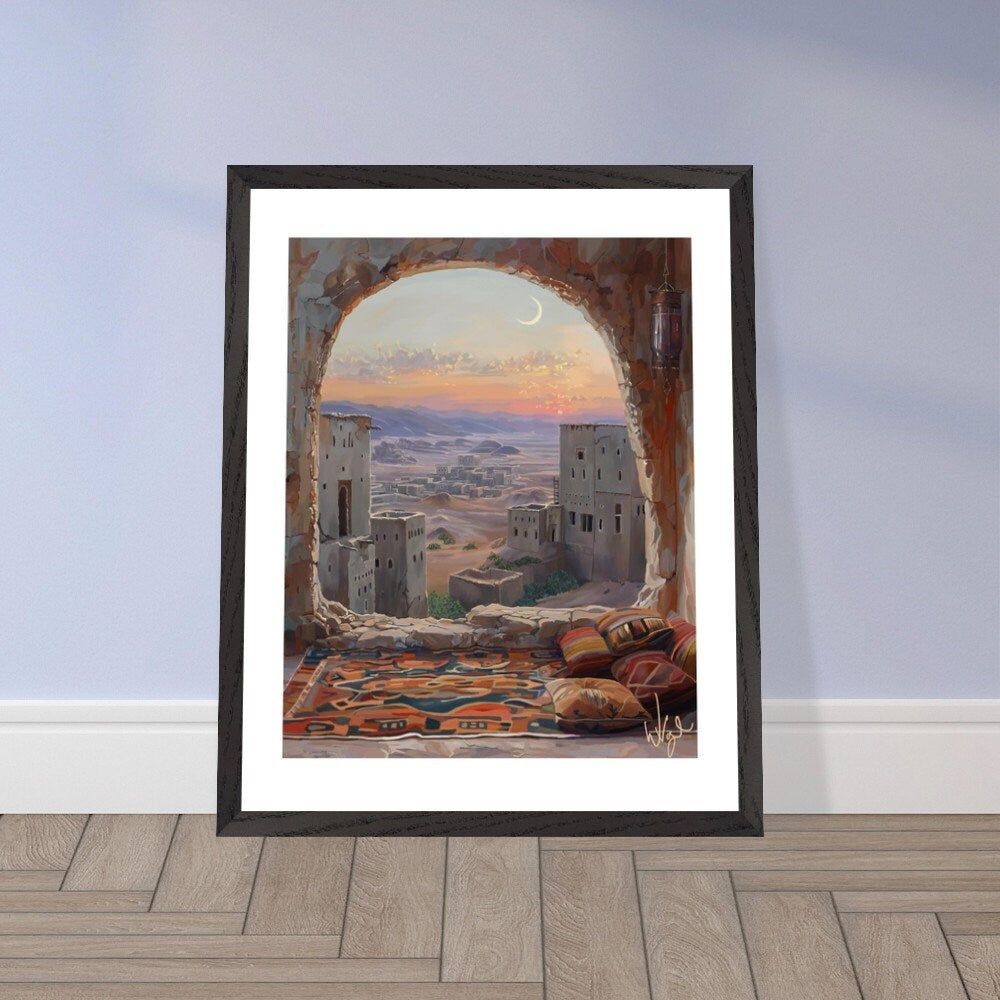 Saharan Desert Village at Night | Framed Boho Art Print