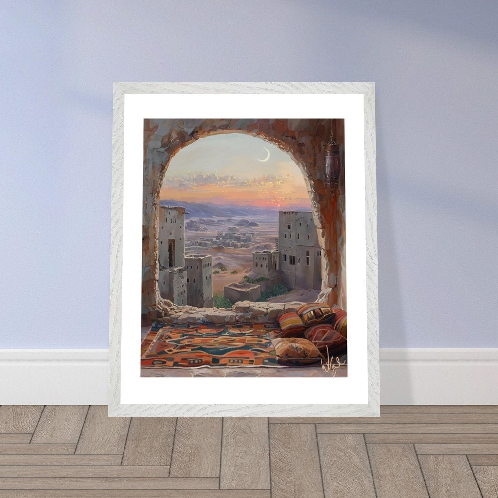 Saharan Desert Village at Night | Framed Boho Art Print