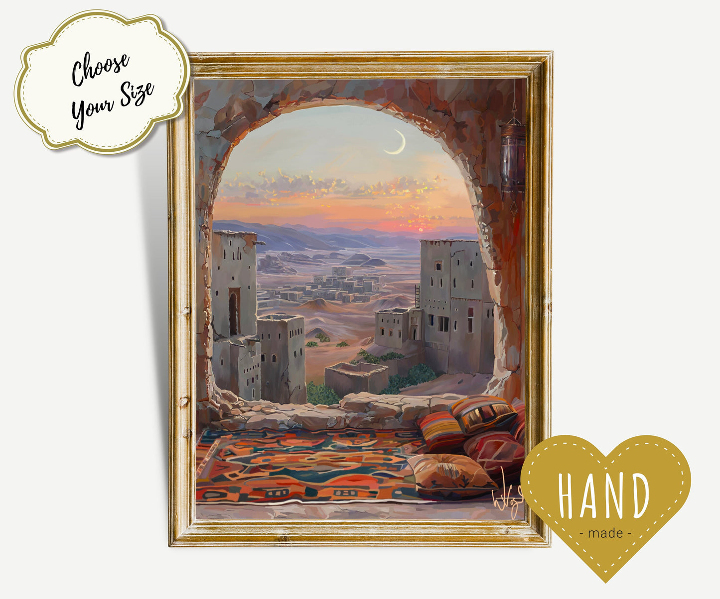 Saharan Desert Village at Night | Framed Boho Art Print