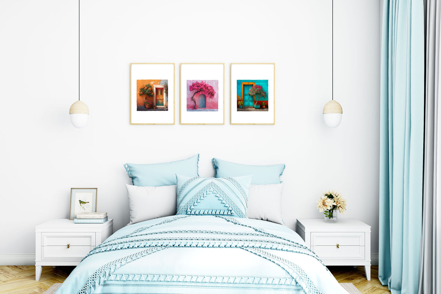 Mediterranean Orange and Teal Rustic Door | Maximalist Canvas Art Print