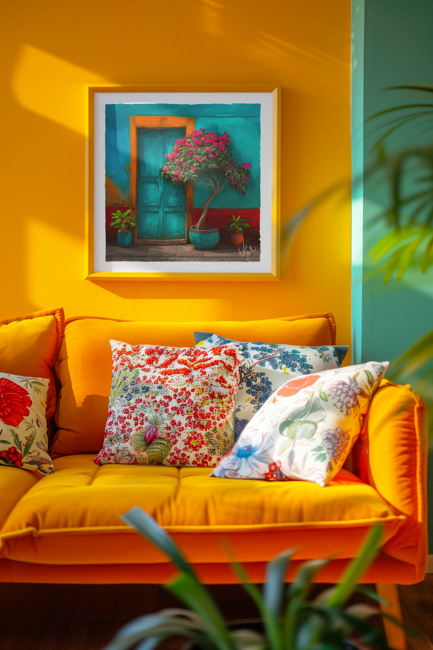 Red and Turquoise Mexican Door Painting | Maximalist Canvas Art Print