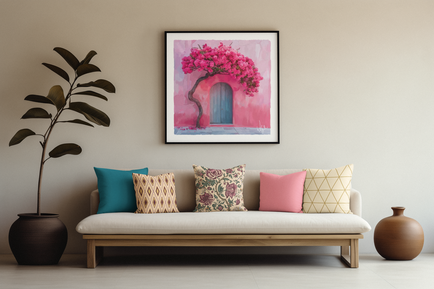 Mediterranean Orange and Teal Rustic Door | Maximalist Canvas Art Print