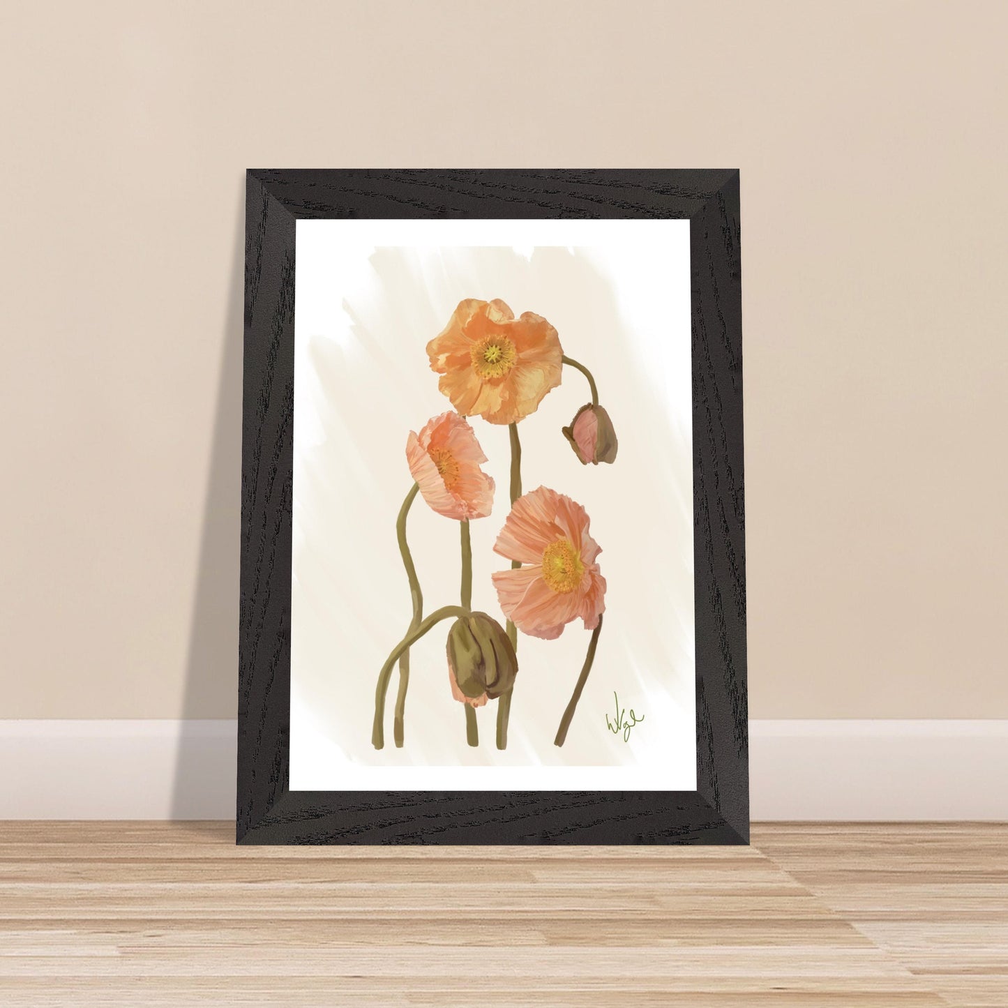 Vintage Botanical Coral Poppies | Framed Art Print