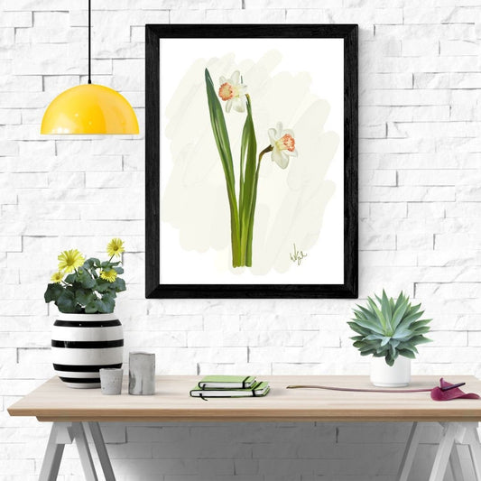 Minimalist White Daffodils | Framed Botanical Art Print