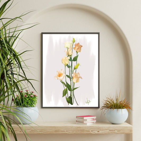 Vintage Pink Lisianthus Wildflower | Framed Botanical Art Print