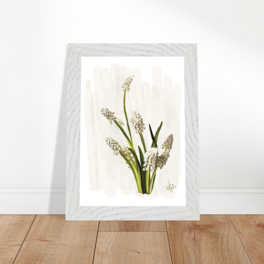 Minimalist White Muscari Wildflowers | Framed Botanical Art Print