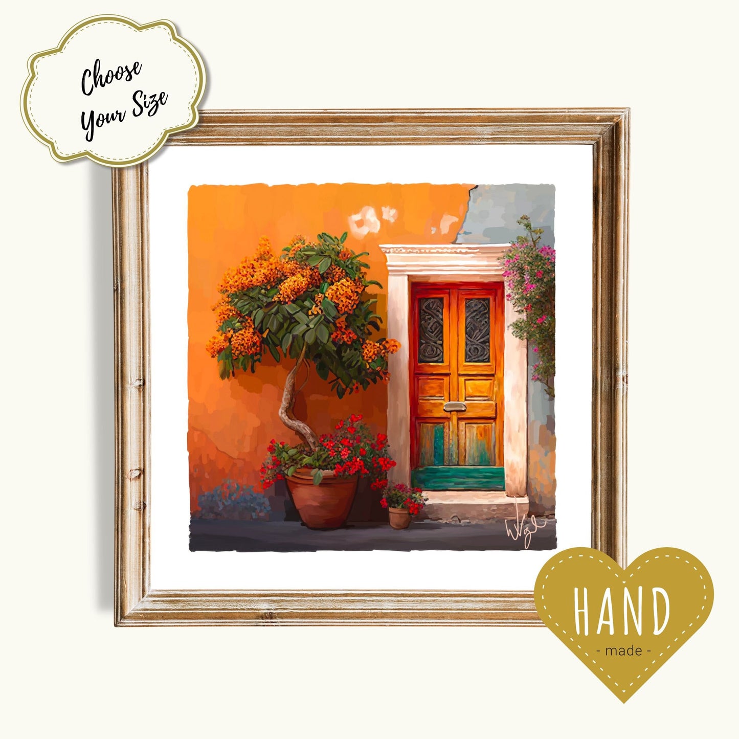 Mediterranean Orange and Teal Rustic Door | Maximalist Art Poster