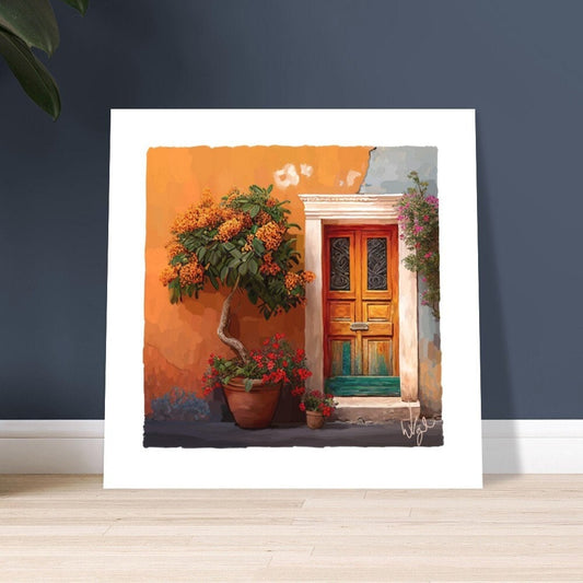 Mediterranean Orange and Teal Rustic Door | Maximalist Art Poster