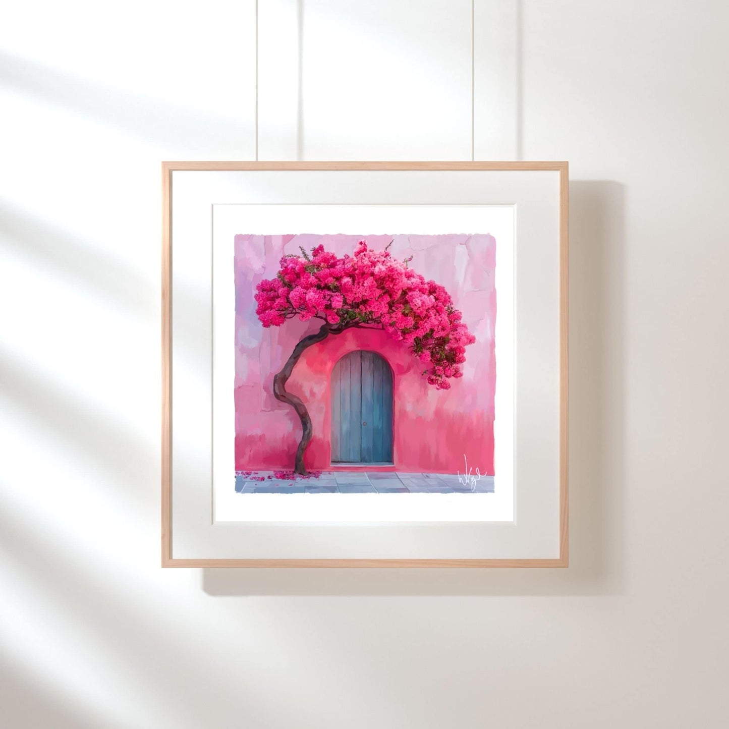 Mediterranean Pink and Blue Rustic Door | Maximalist Art Poster
