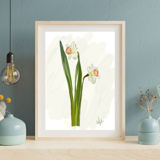 Minimalist White Daffodil Flowers | Vintage Flower Market Poster