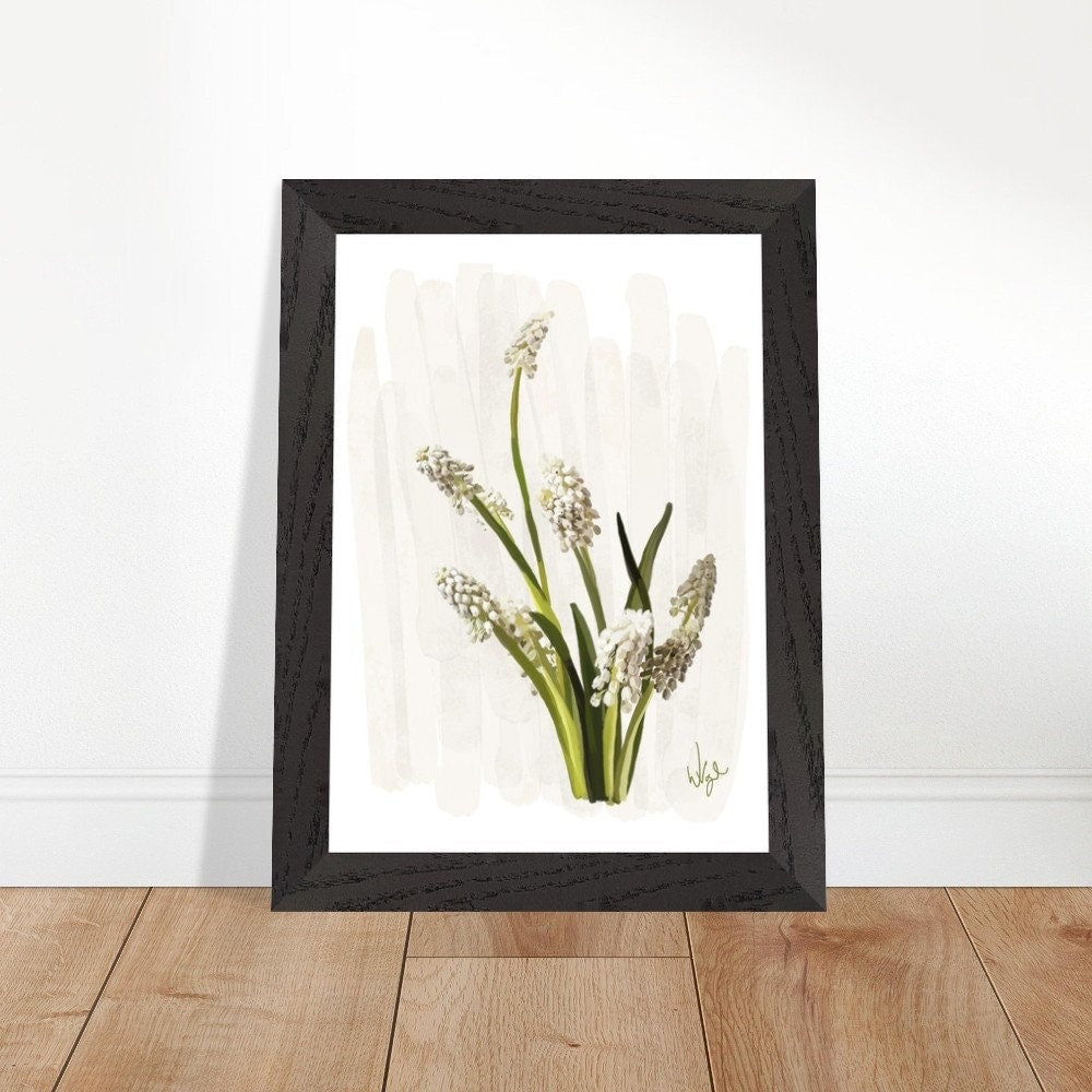 Minimalist White Muscari Wildflowers | Framed Botanical Art Print