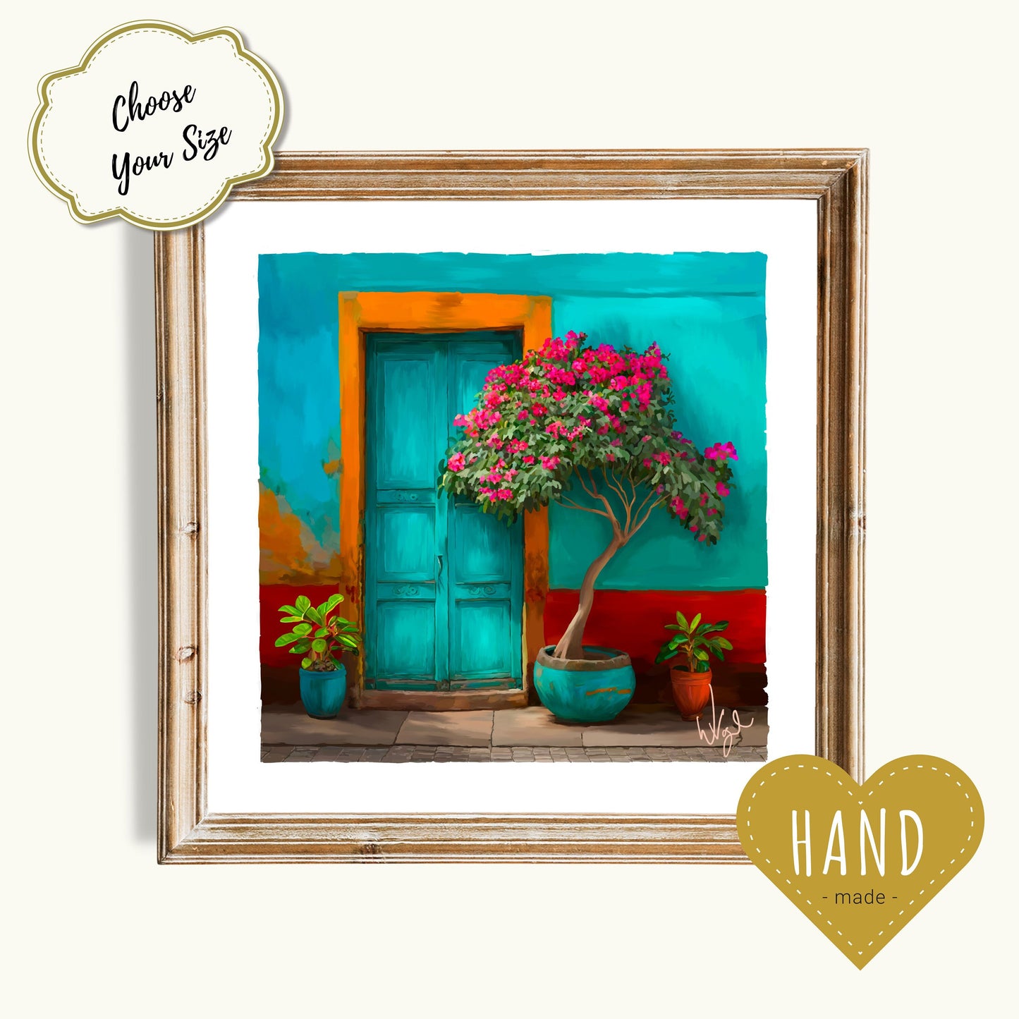 Red and Turquoise Mexican Door Painting |  Maximalist Art Poster