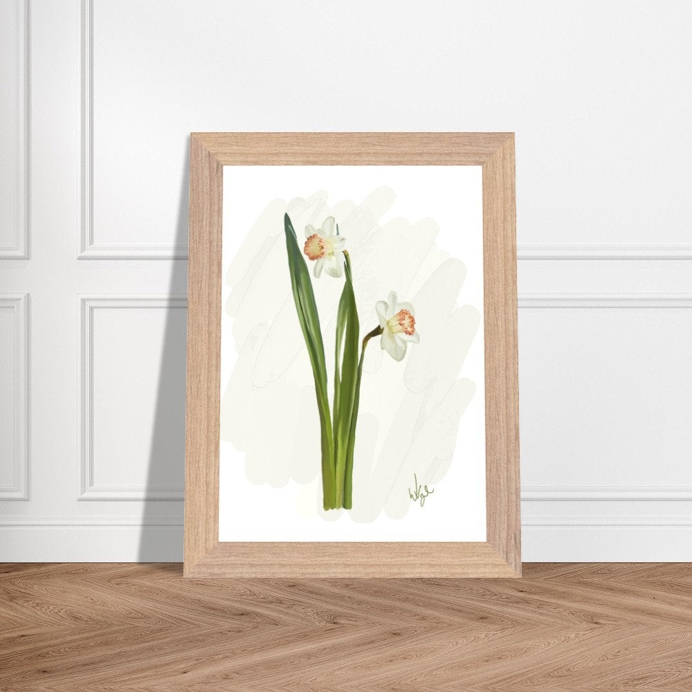 Minimalist White Daffodils | Framed Botanical Art Print