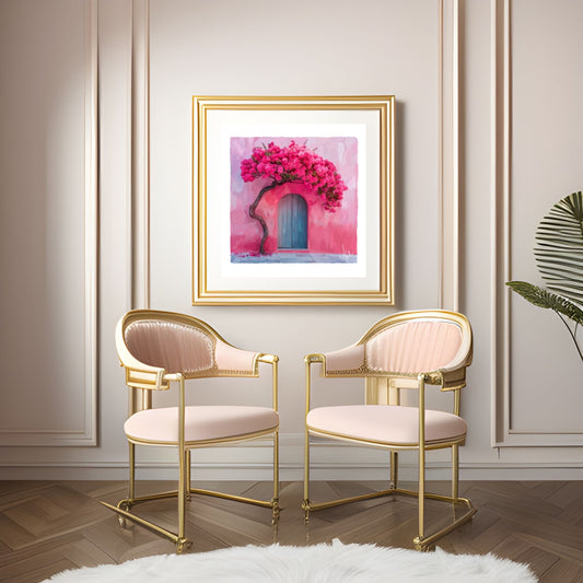 Mediterranean Boho Pink Rustic Door Painting | Framed Maximalist Art Print