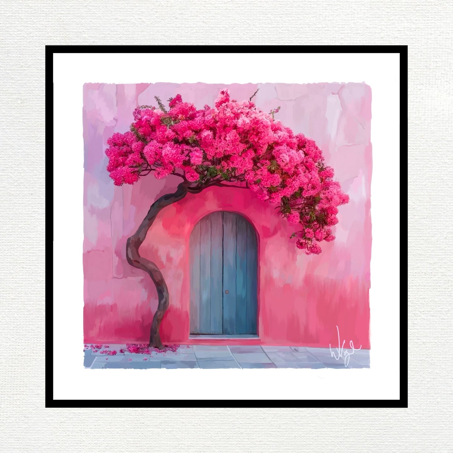 Mediterranean Pink and Blue Rustic Door | Maximalist Art Poster